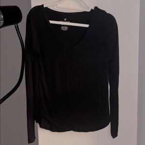 American Eagle Outfitters Black Fitted Long Sleeve Top